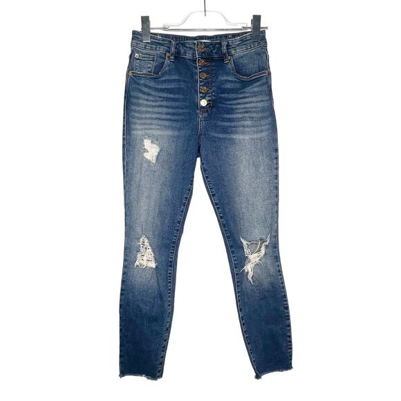 STS BLUE Brie High Rise Skinny Jeans Button Fly Distressed Raw Hem Blue Size 26 - Picture 1 of 10